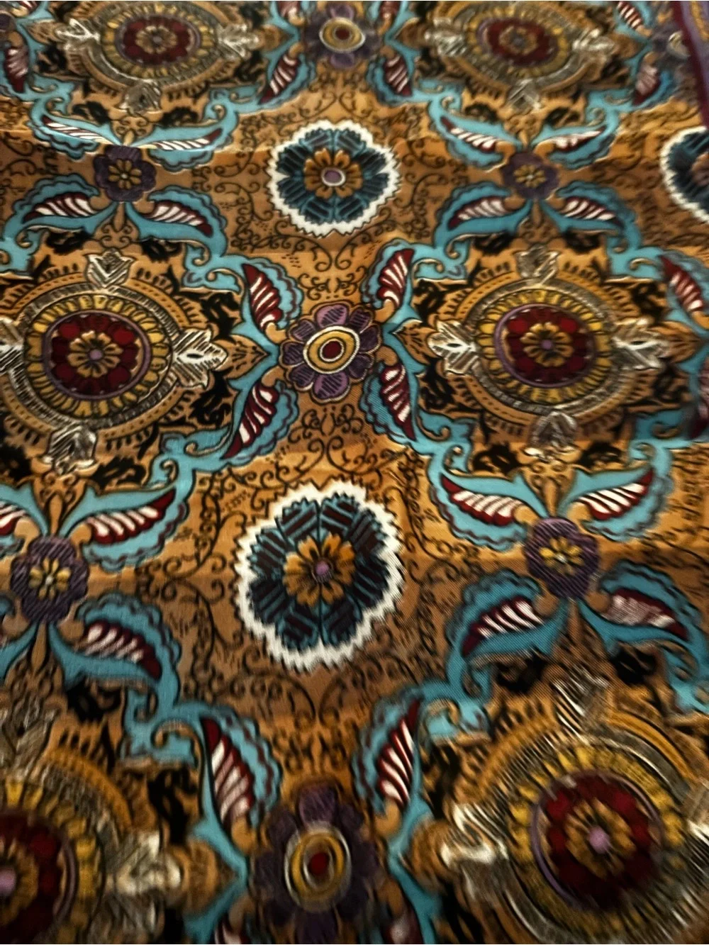 Silk Paisley Pattern Scarf in Burgundy, Teal & Gold